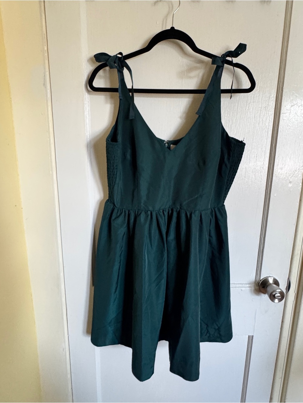 Tie-Shoulder V-Neck Dress in Forest Green